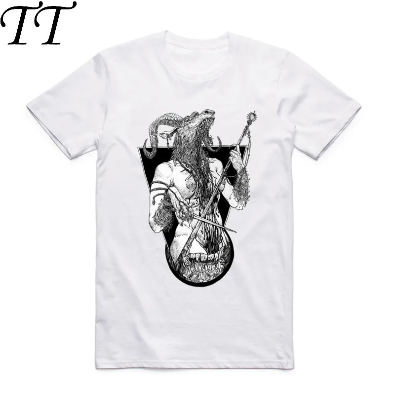 

2019 Fashion Men Print Satanic Goat Baphomet T-shirt O-Neck Short Sleeves Summer Satan Streetwear Casual Top Tee Funny T Shirt