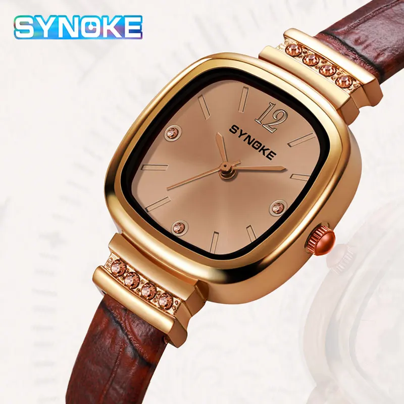 

SYNOKE High Quality Rose Gold Dial Watch Women Leather Waterproof Wristwatches Fashion Japan Quartz Movement Watches Gift 2023