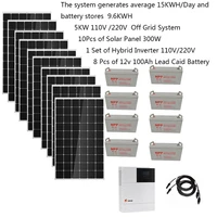 solar panel kit complete 5000w 230v 120v mppt hybrid inverter on off grid system home 4hp air conditioner farm bedroom villa