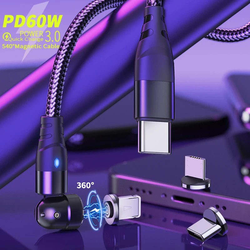 

Magnetic USB Type C Cable Quick Charge 4.0 Spuer Fast Charging Cable PD 60W Fast Charge For Huawei P40 Charger Data