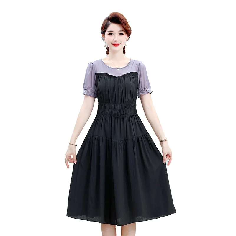 

Women Chic Pink Dress Fake Two-Piece Set Lace Up Elegant A-LINE Party Chiffon Dresses Slim For Women Office Vestido