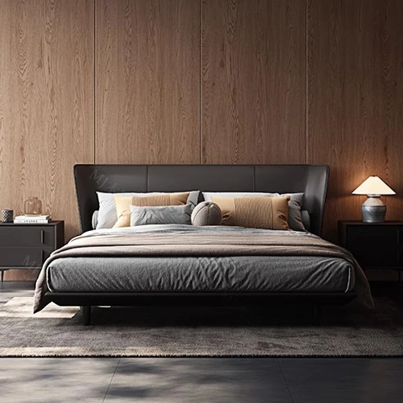 Эстетические кровати в скандинавском стиле роскошные кожаные минималистичные
