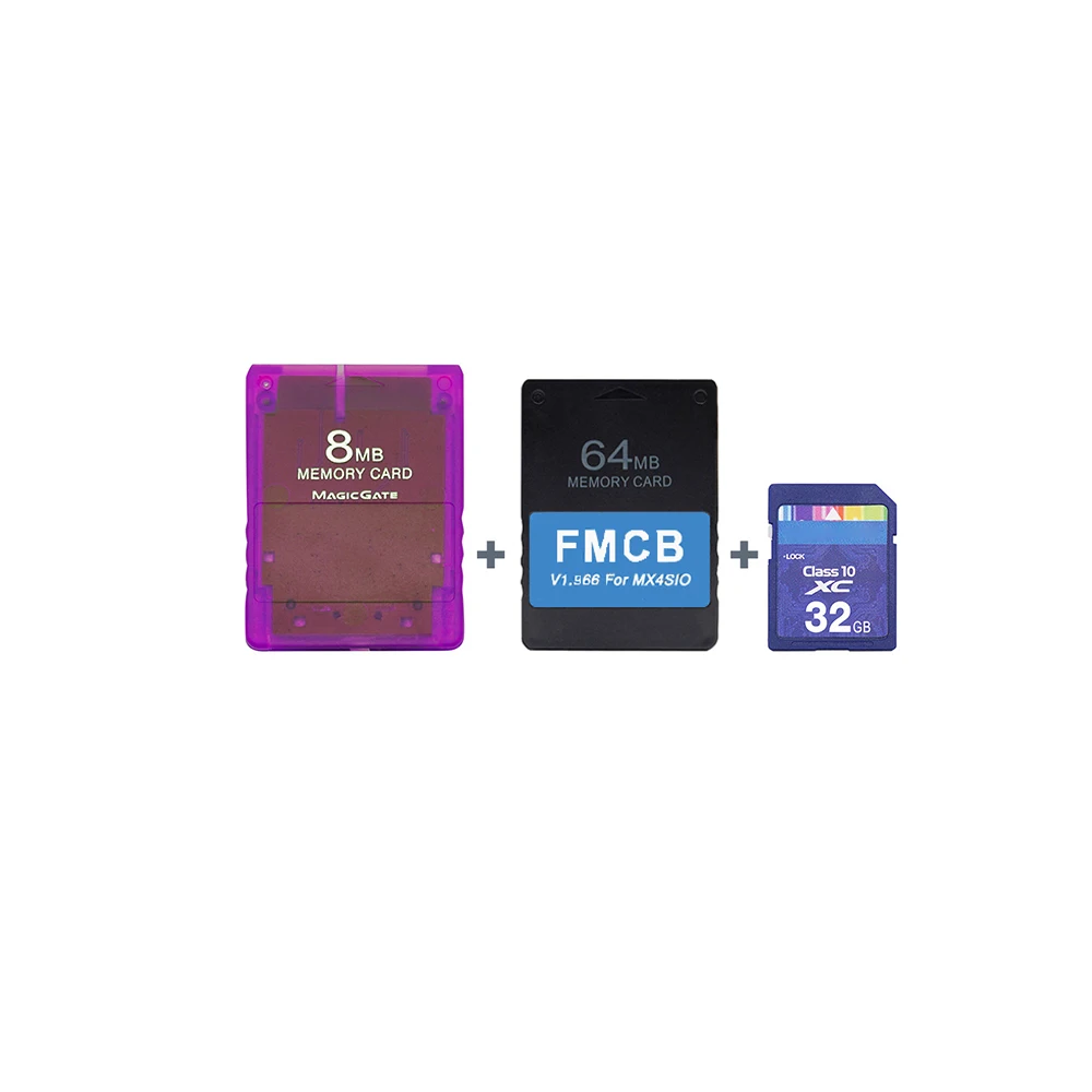 Transparent Purple   DIY MX4SIO SIO2SD SD/TF Card Adapter +Fortuna 32/64/128/MB FMCB Card  Suit  for PS2 fat Consoles
