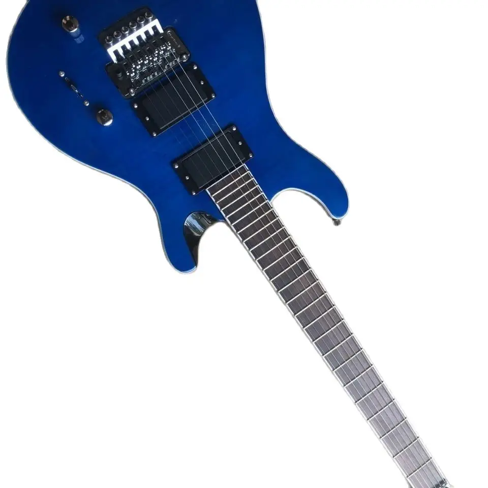 

Hot Sale Dark Blue Body White Binding Double Shake Electric Guitar