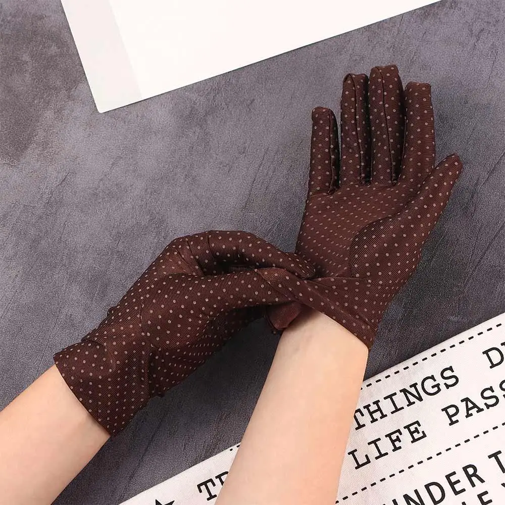 

Fashion 1Pair Summer Anti-UV Elastic Spandex Driving Gloves Women Gloves Sunscreen Dots Gloves