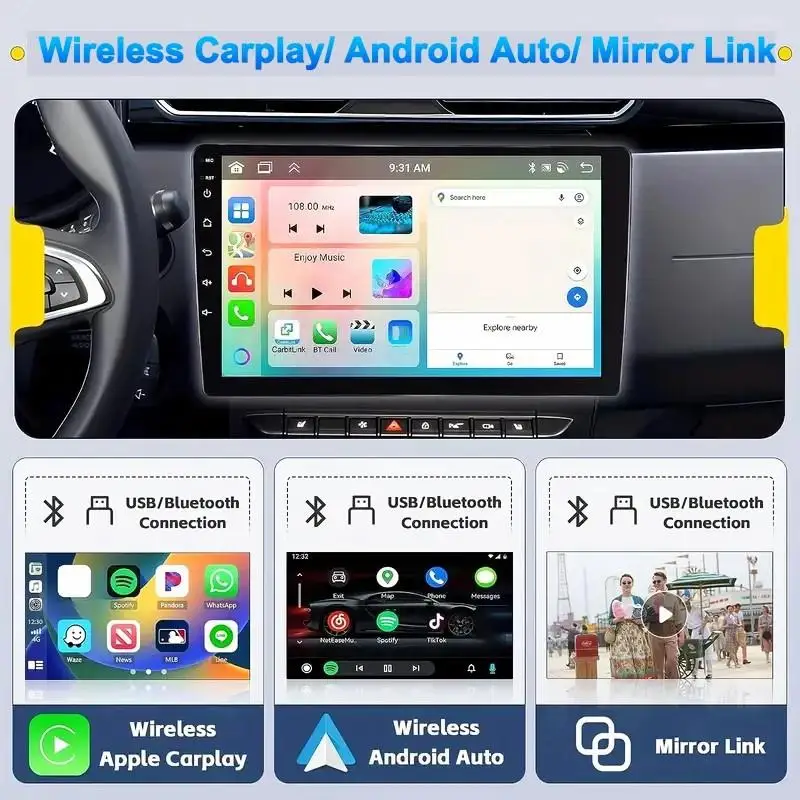 Фото Android 14, 9/10 дюйма, без рамки, навигация, видеоплеер, GPS, автомобильное радио, мультимедийный автомобиль, DSP, стерео, головное устройство, умная автомобильная Система BT №5