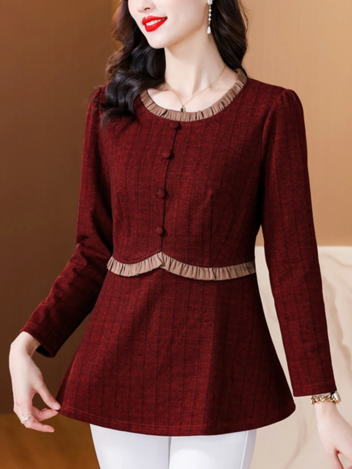 Трикотажная рубашка с длинным рукавом женская весенняя новинка темперамент для