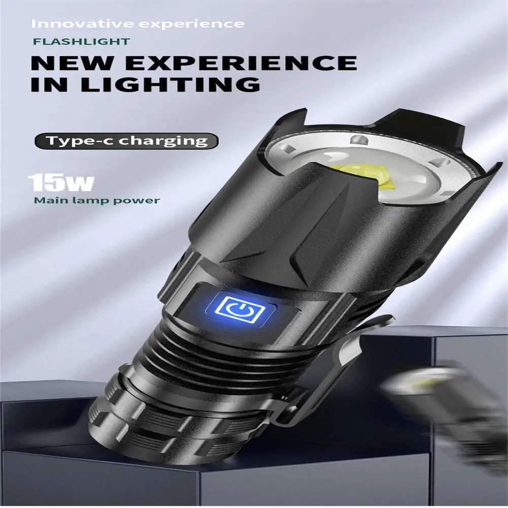 

Xhp50 Mini Flashlight Portable Dimming Super Bright Type-c Charging Strong Light Torch With Clips