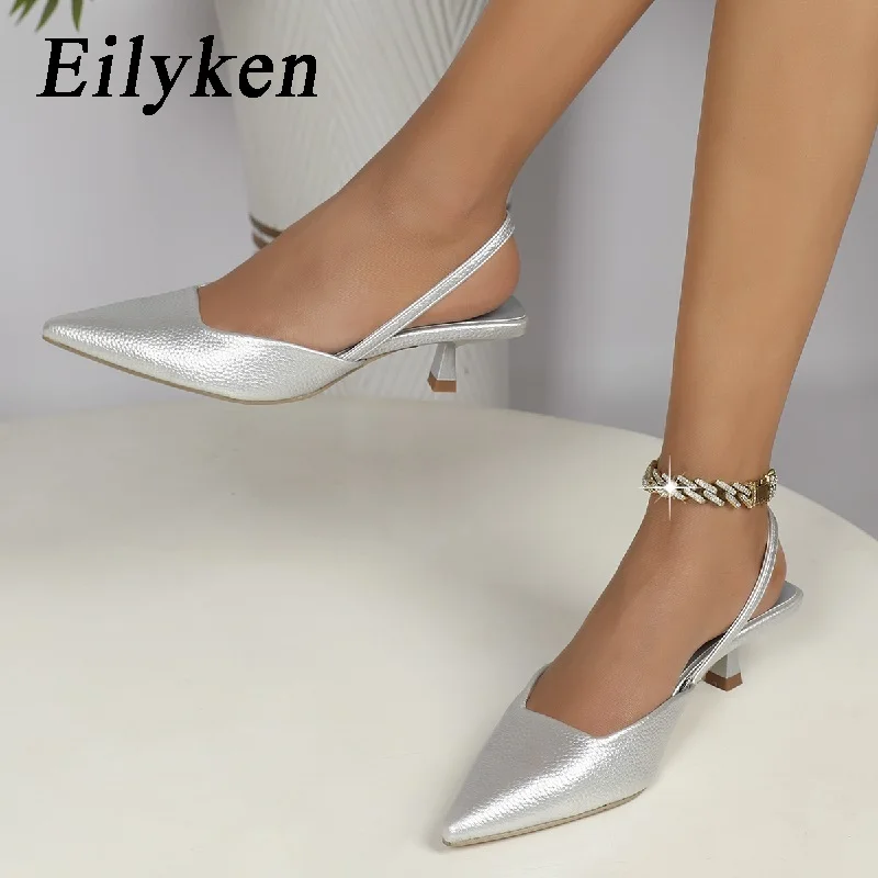 

Eilyken 2023 Brand Slingbacks Mules Women Pumps Fashion Pointed Toe Slip On Summer Shoes Low Thin Heels Ladies Sandals