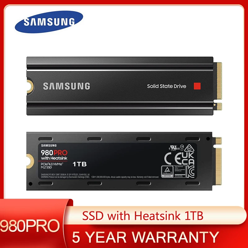

Samsung 980 PRO SSD with Heatsink 1TB PCIe Gen 4 NVMe M.2 Internal Solid State Hard Drive, PS5 Compatible, MZ-V8P1T0CW