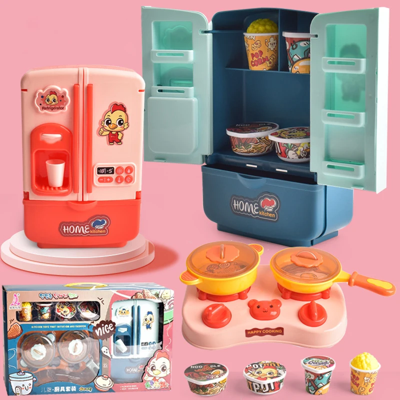 

Kids Pretend Play Refrigerator Pot Cookware Cooking Food Children Educational Role Play Toys Kitchen Dollhouse Birthday Gift