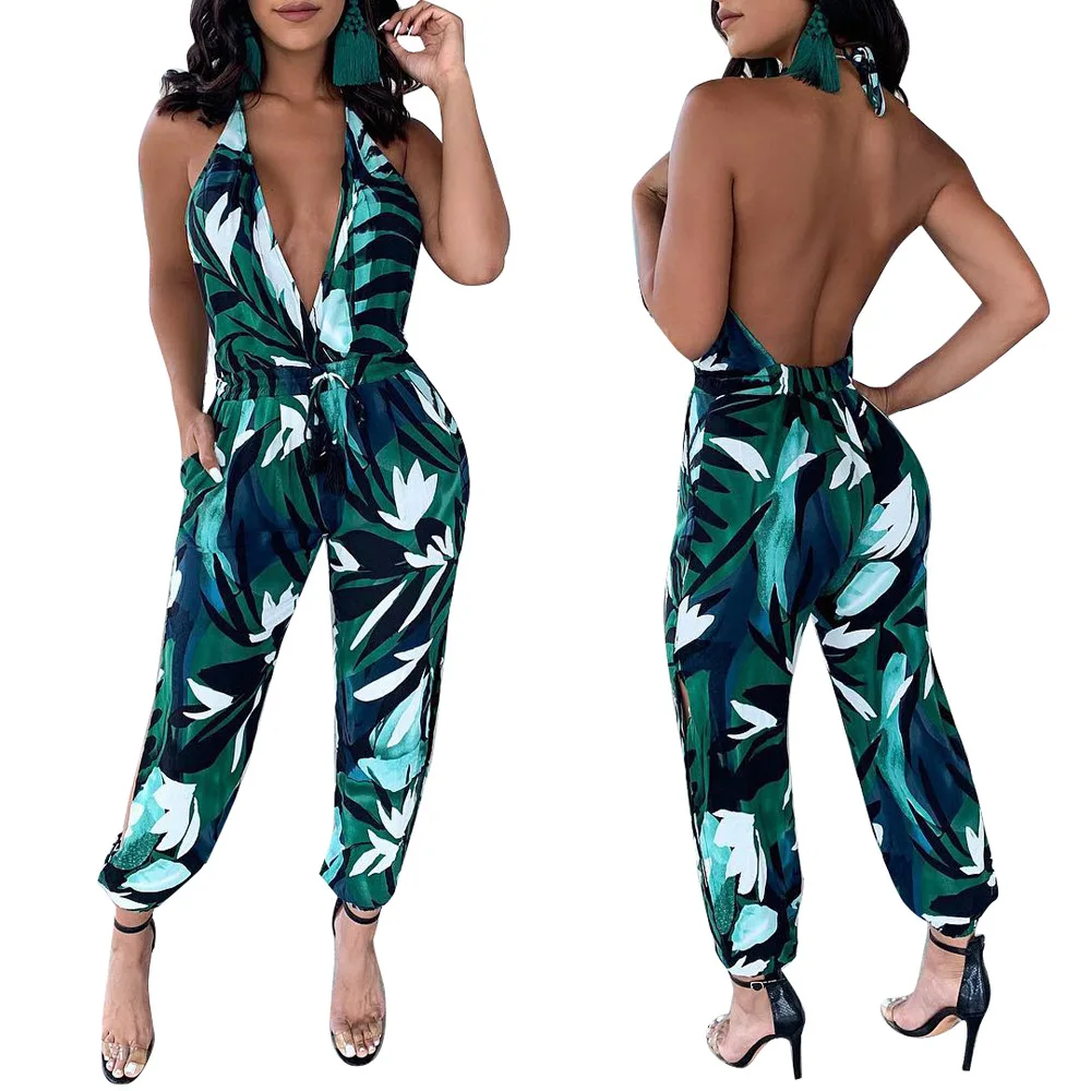 

DN8237 Ladies Sexy Jumpsuit 2022 Summer New Streetwear Fashion Halter Neck Backless Bodysuit Women's Nightclub Clothes