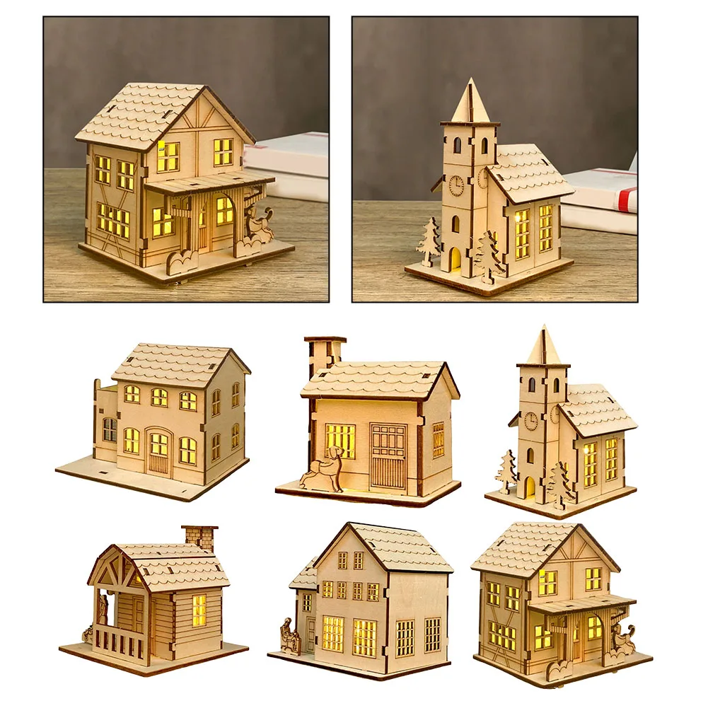 Светодиодный светильник мини-деревянный дом модель светящегося на Рождество