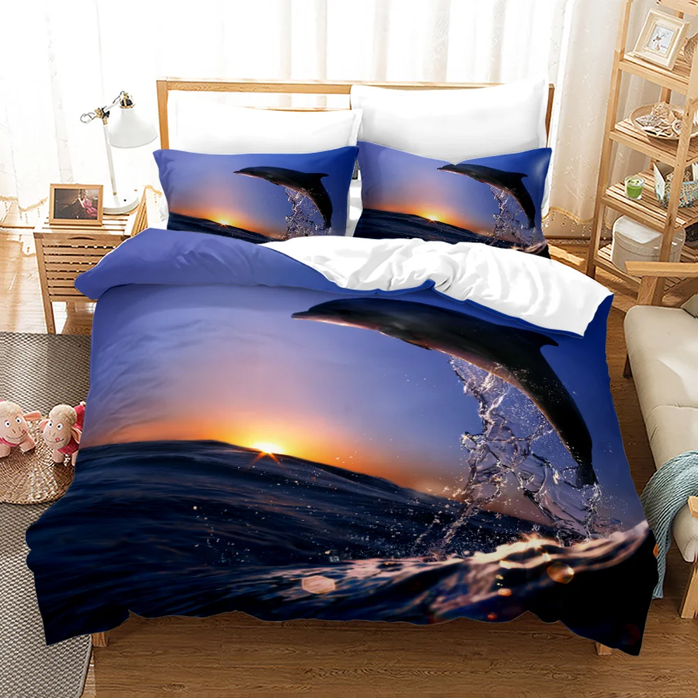 

Dolphin Bedding Set Cute Animals Ocean Duvet Cover Comfortable Bedspreads Queen King Size Students Bedroom Decor