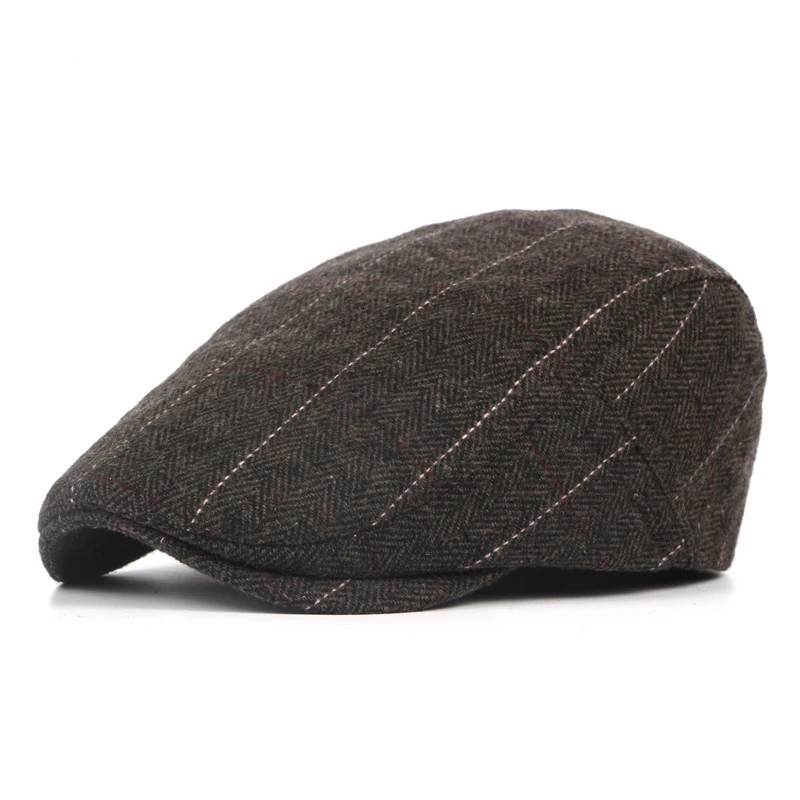 

Spring Autumn Men's Beret Hat Retro Plaid Herringbone Cap Forward Flat Peaked Cap Women Dailywear Sunshade Cabbie Driving Hat