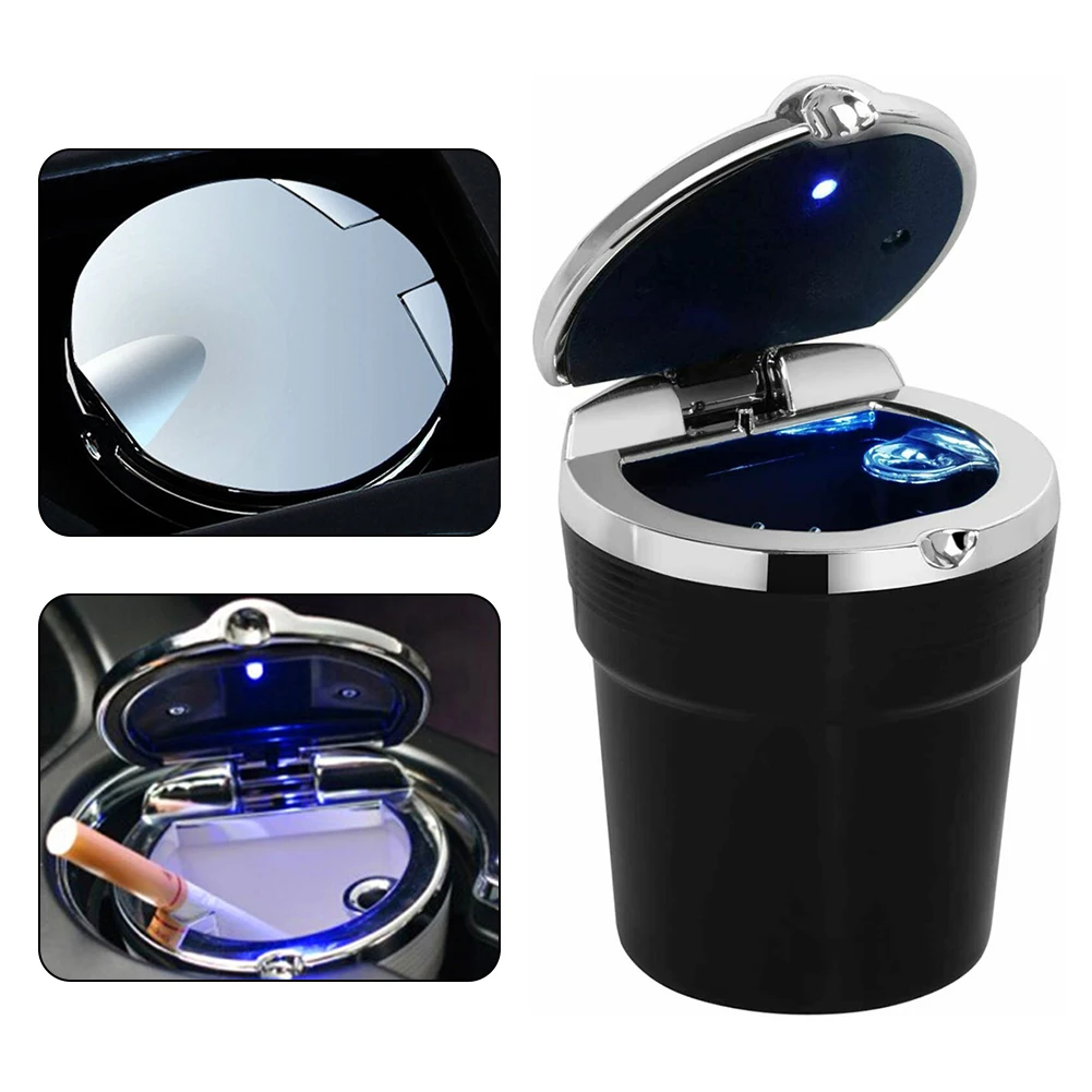 

Car Cup Ash Holder LED Light Lid Portable Detachable Car Ashtray LED Light Black Small Trash Can Retardant Cigarette Holder Box