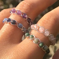 2022 new natural crystal stone bead rings gold silver color handmade wire wrap ring for women fashion party finger rings jewelry