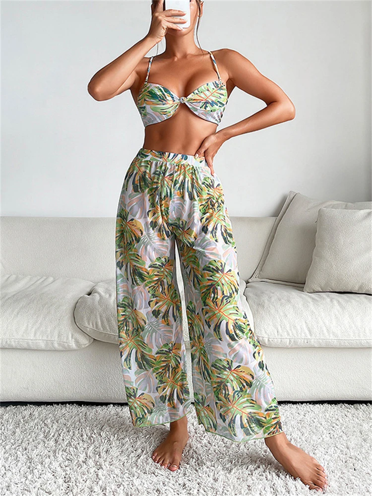 

Bikini Women Swimsuit 2023 New Print Sling Bikinis Set Sexy Thong Swimwear Trousers Summer 3 Piece Beachwear Bathing Suit Female