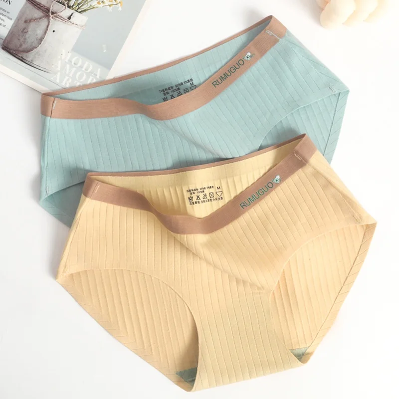 6PCS WOMEN'S  Mid-waist pure cotton panties  trackless stripe bacteriostatic briefs Solid-color panties for women lingerie sexy 