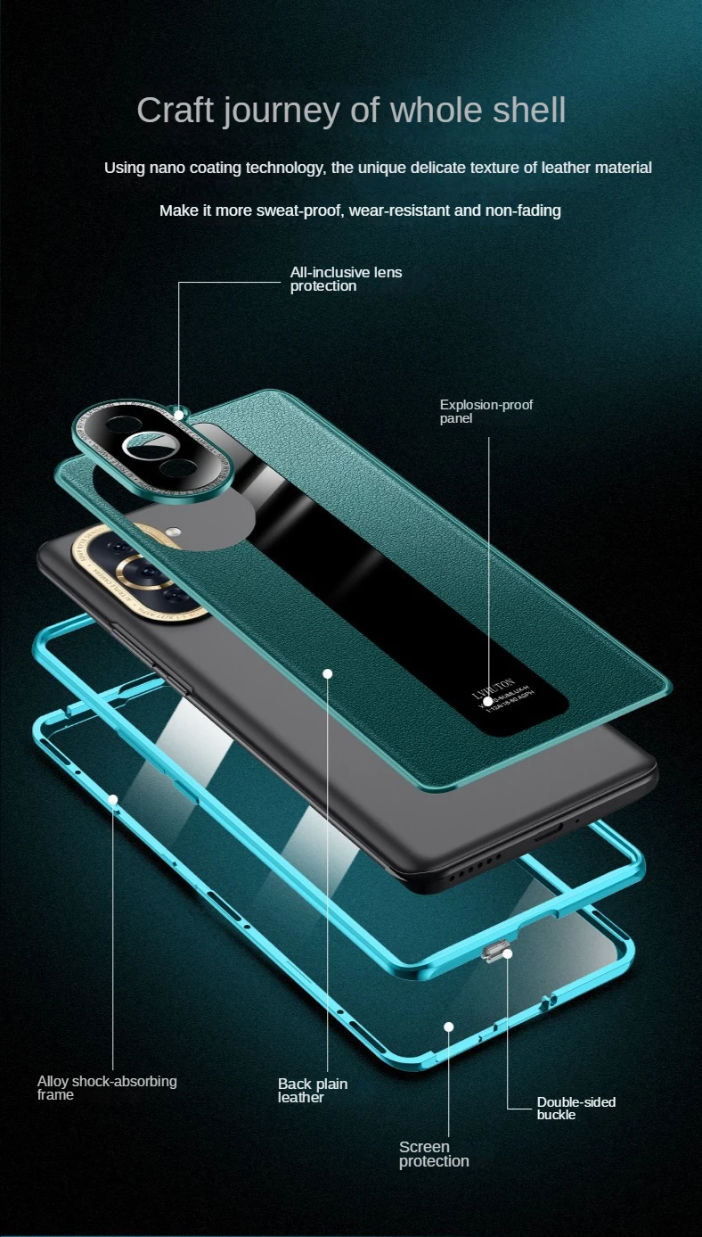 360 Full Body Cover For Huawei P50 Pro Case Tempered Glass Case For Huawei Nova10  9 Honor 50 60 70 Pro Plus Flip Metal Frame
