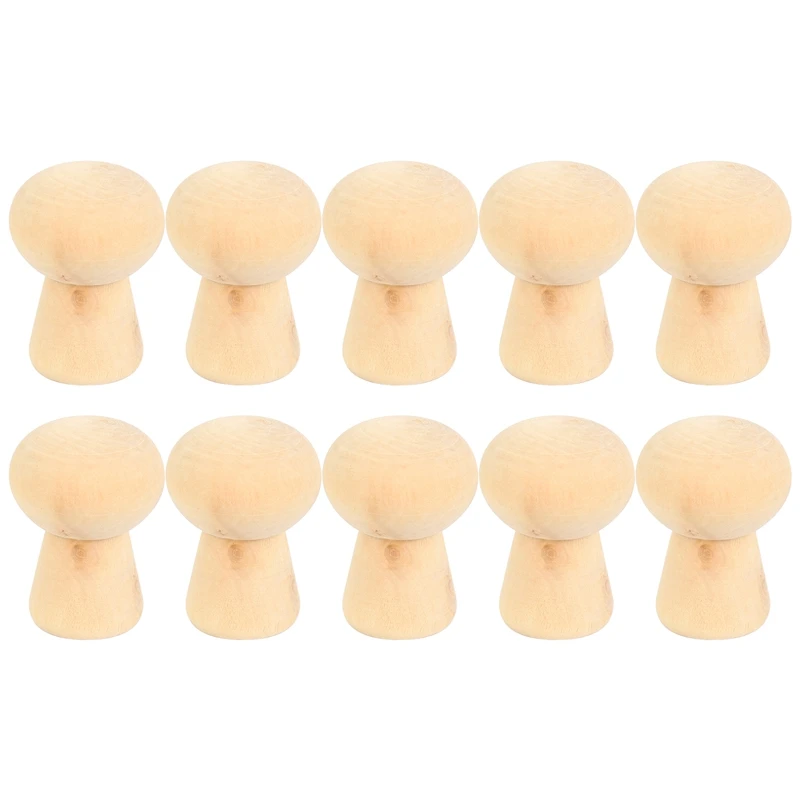 

10Pcs Wood Color Wooden Mushroom Head Children's Educational Painted Toys DIY Crafts Decorative Ornaments