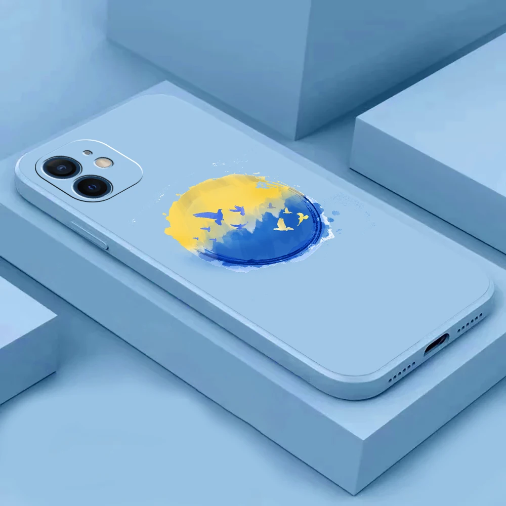

Dove Of Peace Soft Silicone Cover For iPhone 11 12 13 Pro Max Mini X XR XS Max 8 7 6 6S Plus SE 2020 Blue And Yellow Case Funda