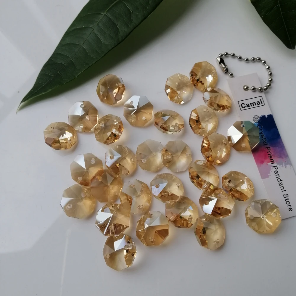 

Camal 20 шт Шампань 14 мм хрустальные Восьмиугольные бусины с двумя отверстиями призмы люстра части лампы свадьба центральный кусок