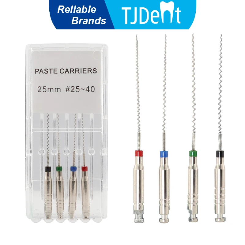 Фото TJDent 4шт/коробка 25мм 25-40 #   Держатели стоматологической роторной пасты Спиральный наполнитель Lentulo Ассорти Наполнительная паста для двигателя Стоматологические материалы №1