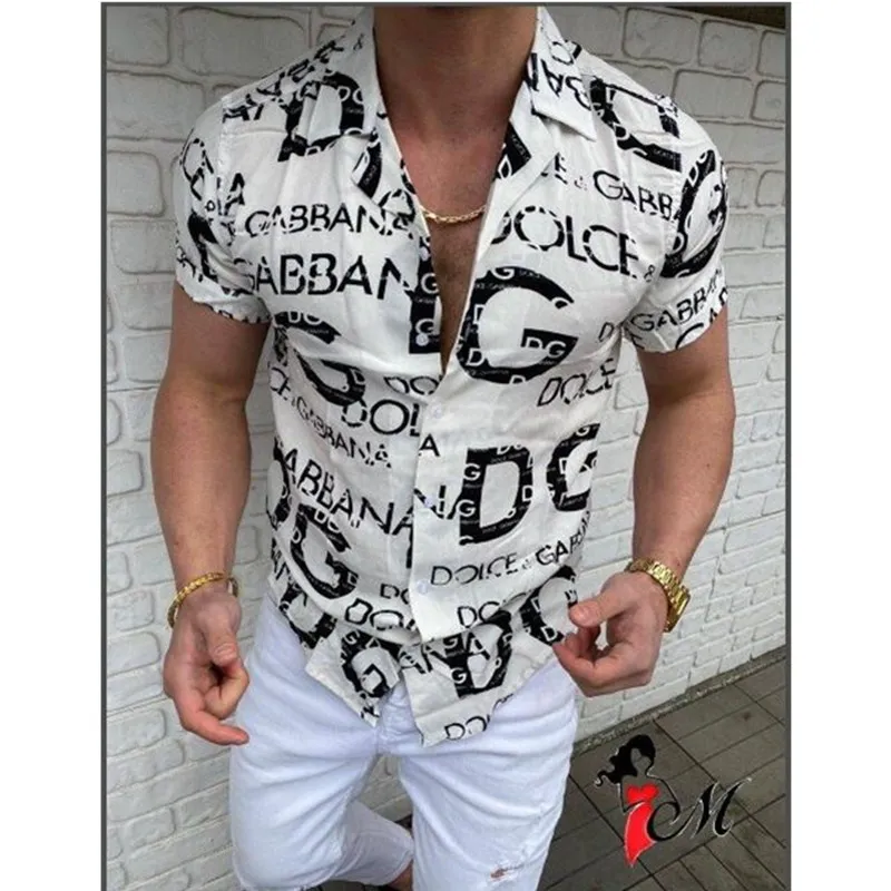 

2022 New Spring Summer Men's Hawaiian Shirt Long Sleeve Letter Print Casual Slim Fit Brand Clothing