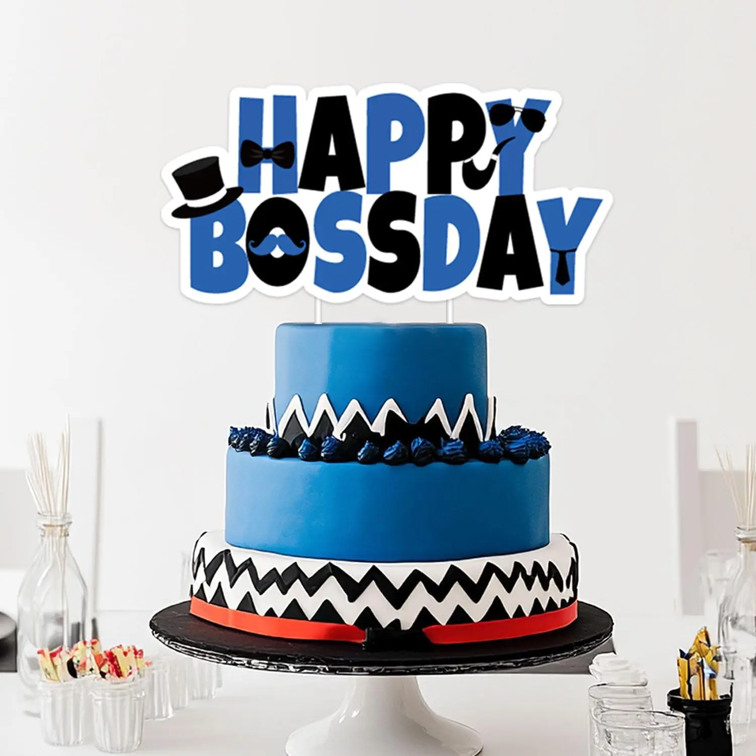 Фото Топпер для торта Cheereveal Happy Bossday Boss Boy, украшения для детской вечеринки, синий, черный, двойной принт, декор для торта для мальчиков, 1-й, 2-й, 3-й №3