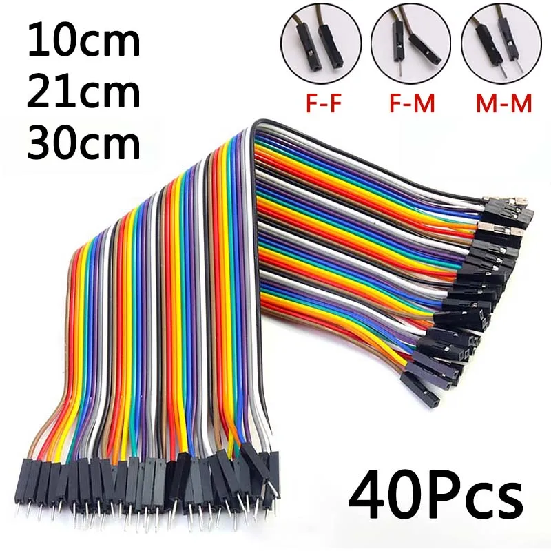 

40pcs Dupont Line 10cm 21cm 30cm 40Pin Male to Male Female Jumper Wire Dupont Cable for DIY Arduino Breadboard Kit F-F F-M M-M