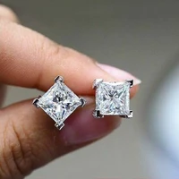 new gorgeous princess cut cubic zirconia stud earrings for women simple and elegant female accessories hot fashion jewelry