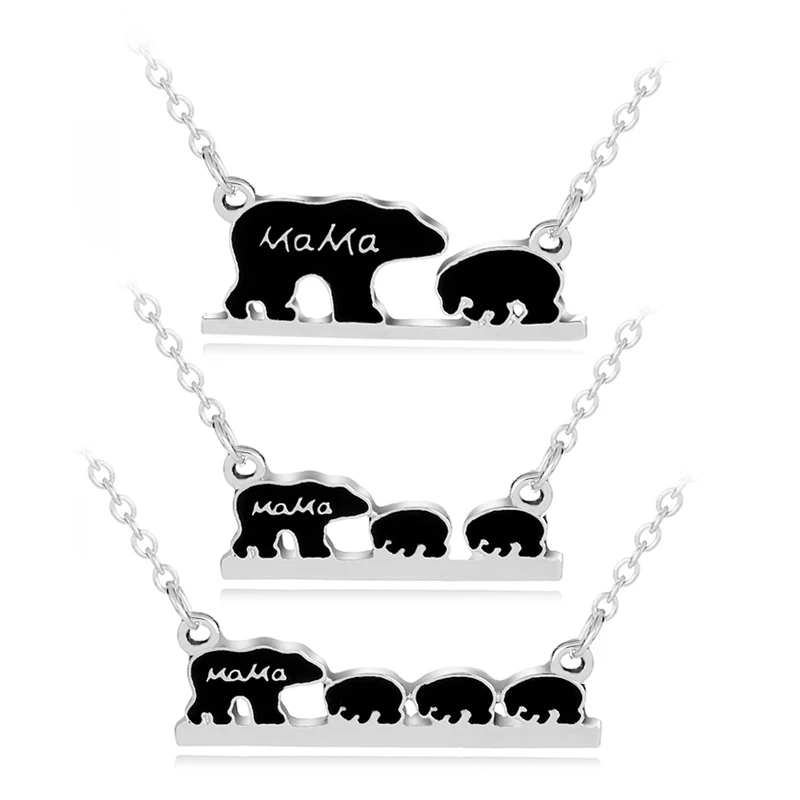 

Ожерелье с черной эмалью в виде Милого Животного, мама с 1, 2, 3 медведем, детское ожерелье на день матери, подарок для мамы