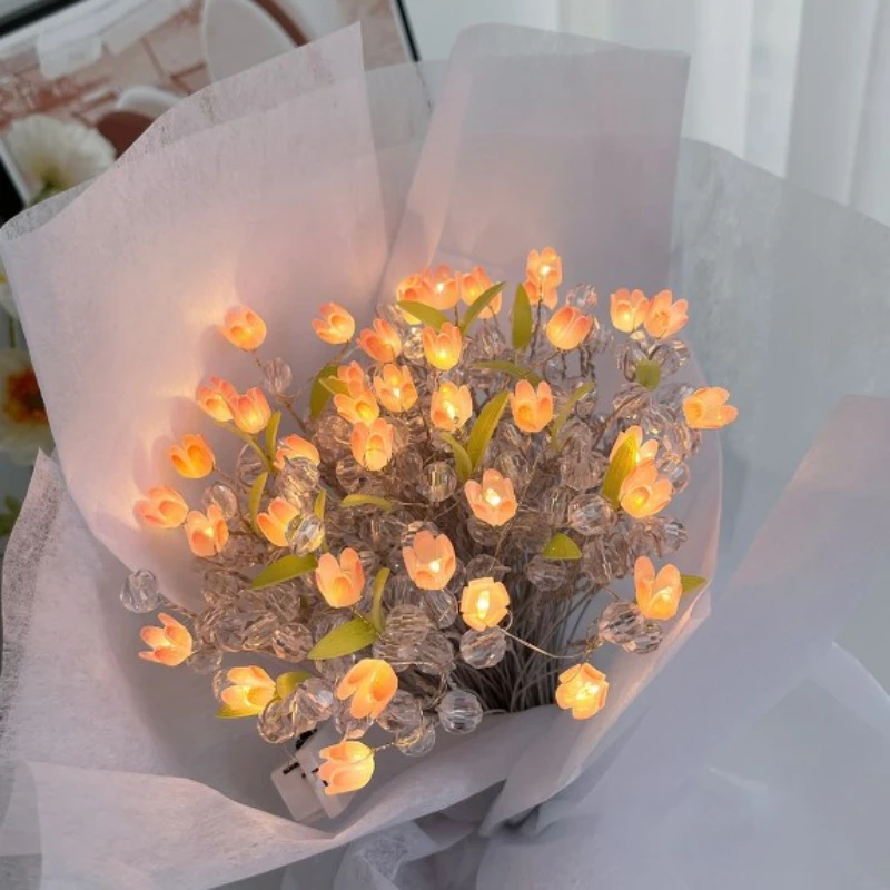 

20/30/40pcs LED Tulip Bouquet Night Light Materials Lamp DIY Handmade Simulation Birthday Holiday Gift Home Decoration Crafts