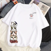 2022 new summer 100 cotton t shirts harajuku y2k anime kawaii pirate cat print tees short sleeved t shirt women tops clothes