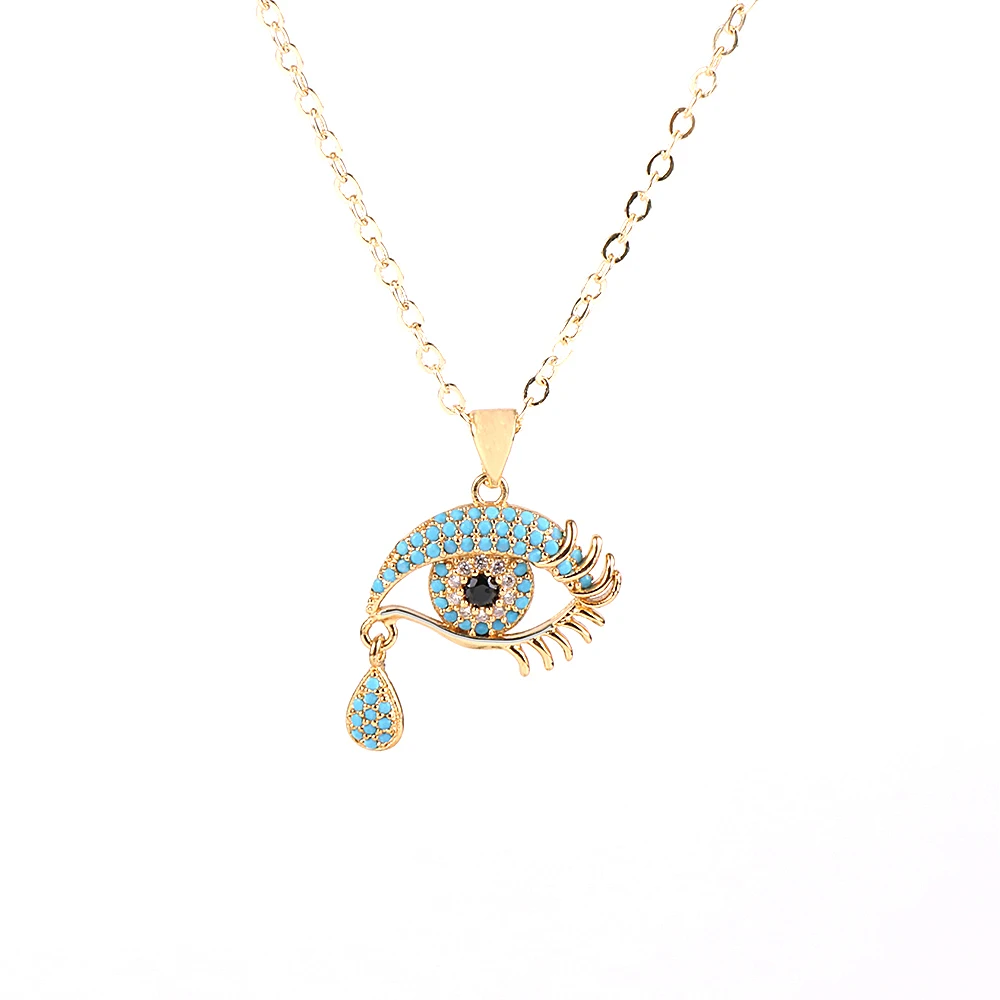 

18G Real Gold Filled Evil Eye Pendant Necklace for Women New Fashion Fine Dainty Clavicle Chain Choker