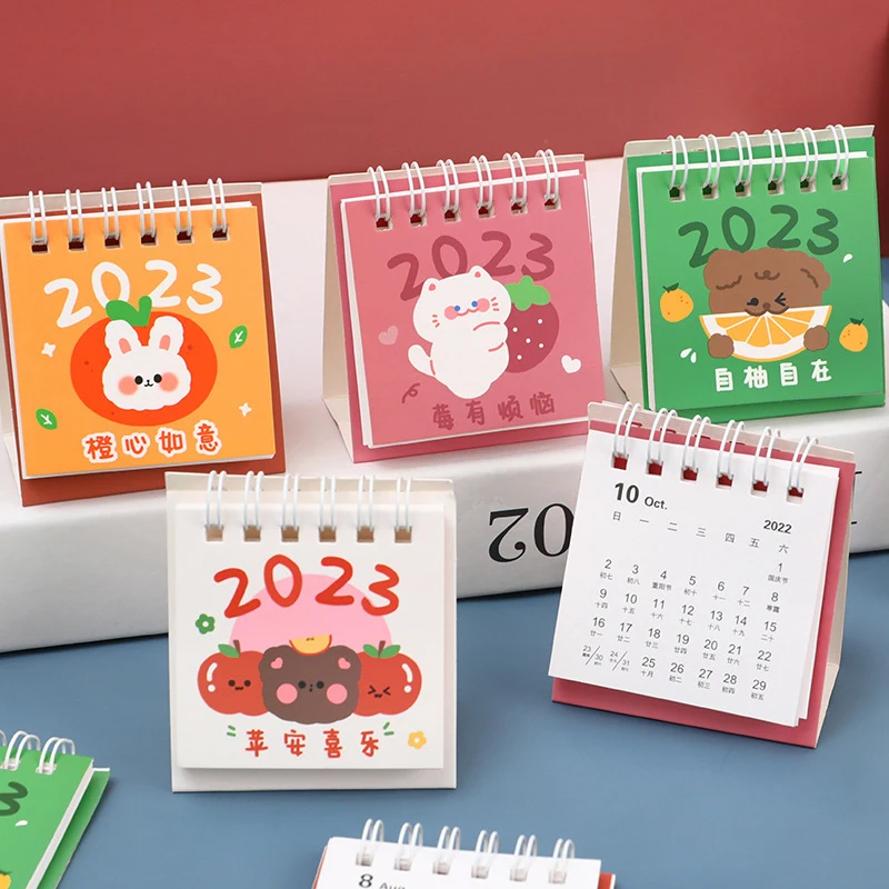 

2023 Cute Creative Mini Desk Calendar Decoration Stationery School Supplies Lovely Desk Calendars Cartoon Fruit Office Supplies