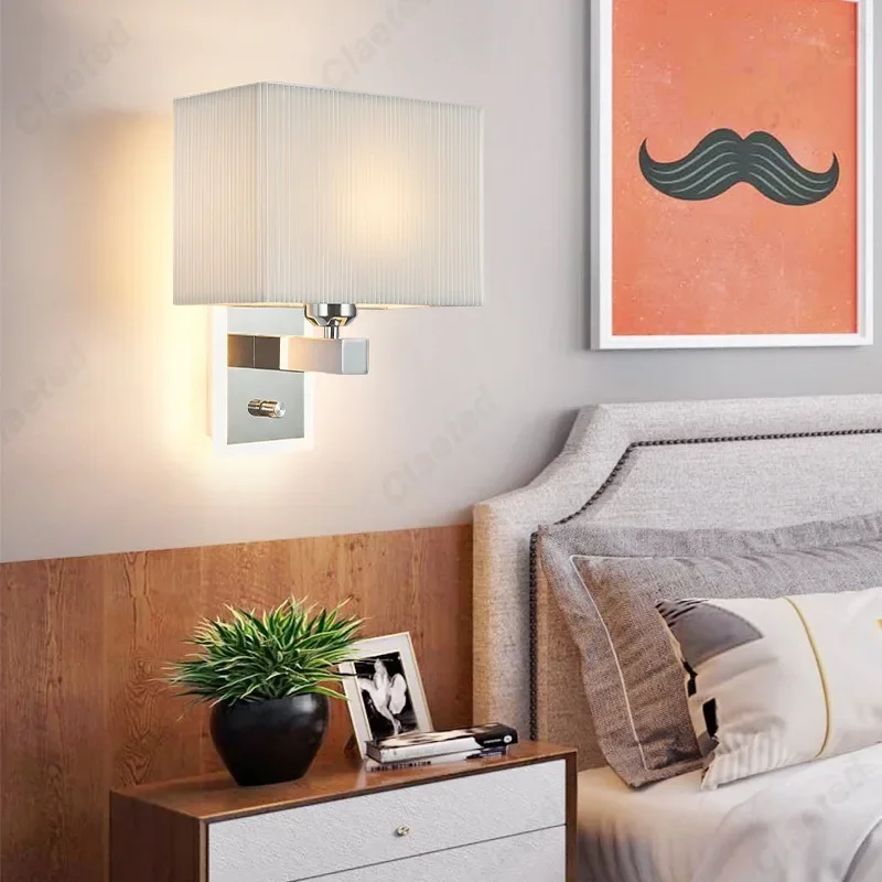 Простой абажур из искусственной ткани в американском стиле E27 настенный