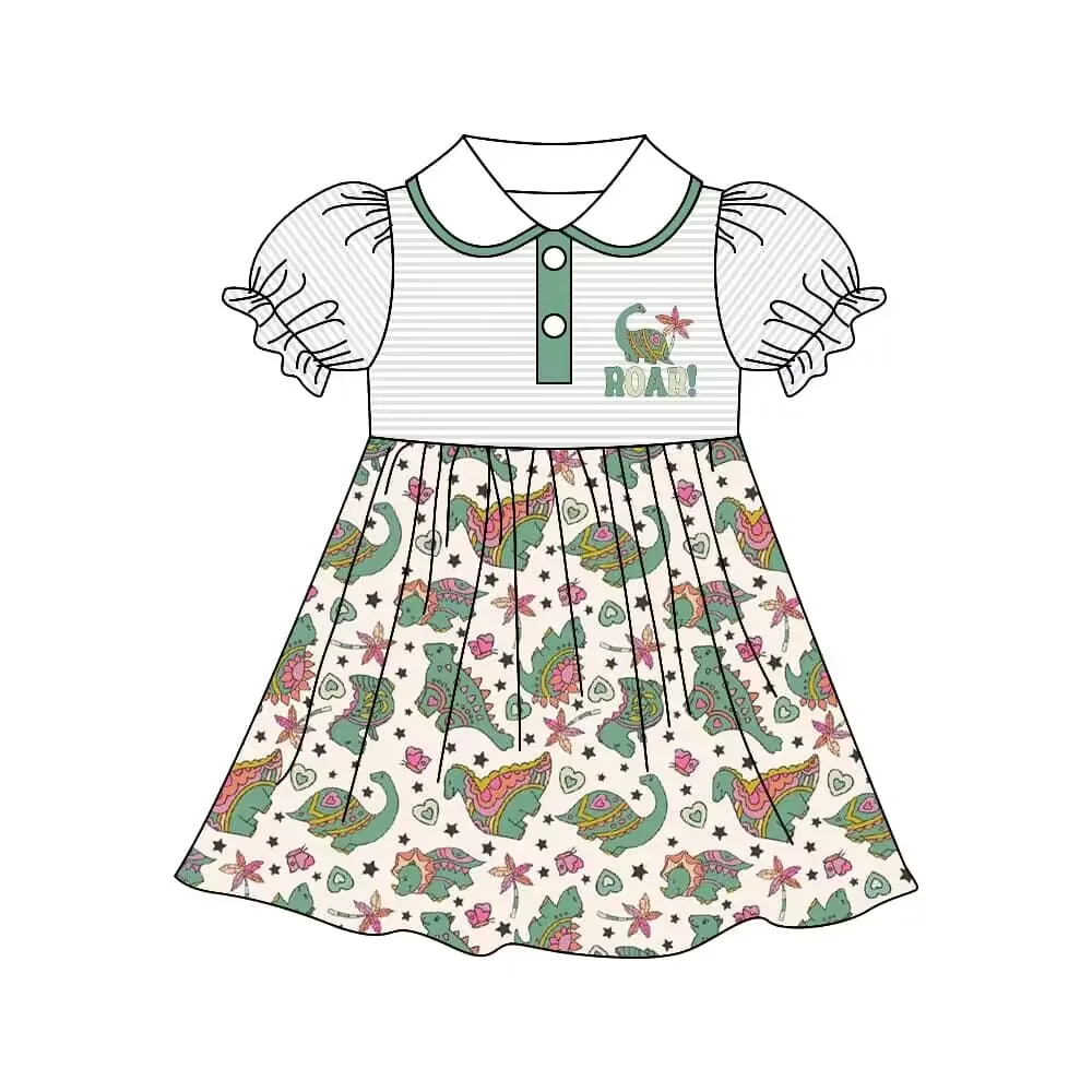 

New style Dress for girls Dinosaur fabric short-sleeved dress Children's clothing Girl sister cute Costume boutique dress