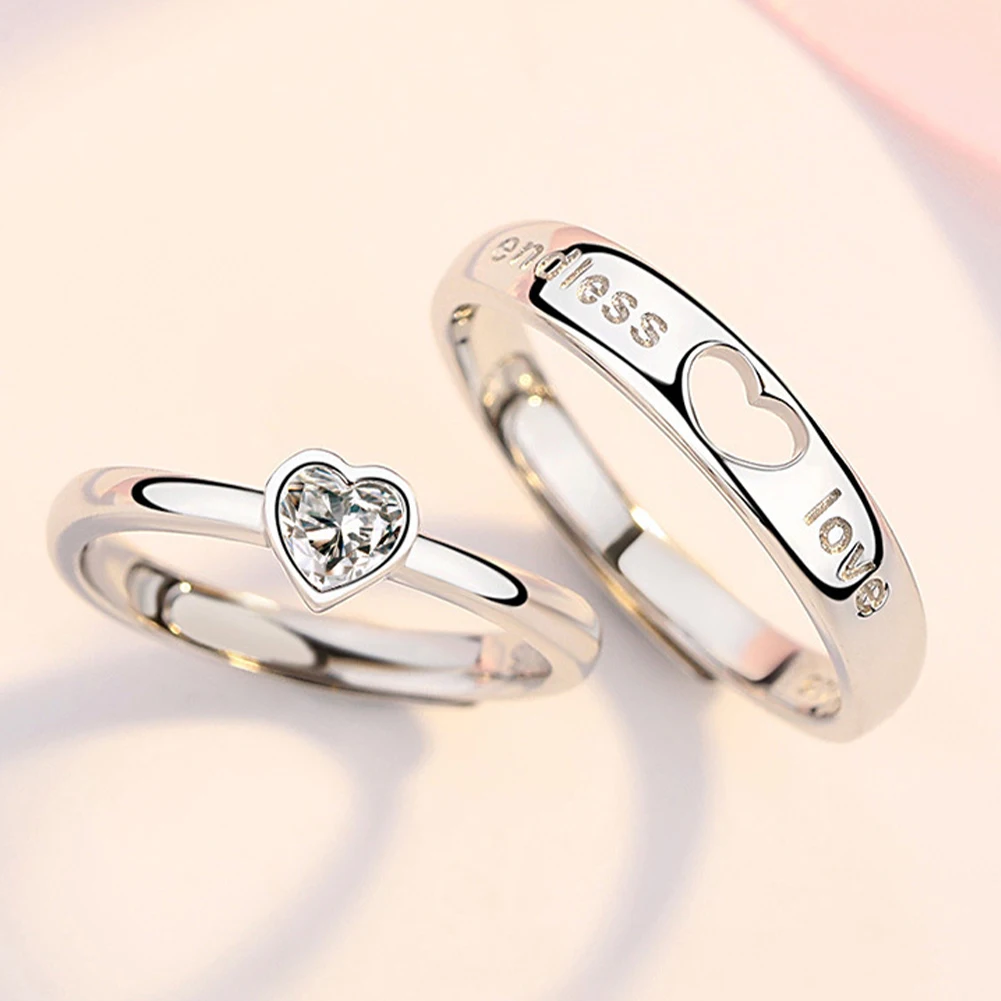 Fashion Zircon Heart Matching Couple Ring For Women Men Forever Endless Love Opening Ring Charm Valentine's Day Wedding Jewelry