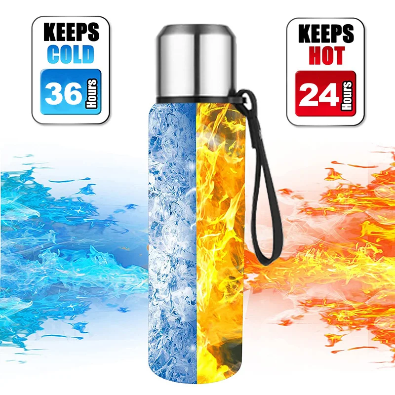 

500/1000/1500ml Thermos Bottle Large Capacity 304 Stainless Steel Portable With Rope For Tea Drinks Tea Infuser Bottle