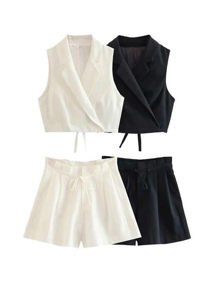 Женский костюм-двойка Traf с v-образным вырезом без рукавов из смешанной ткани