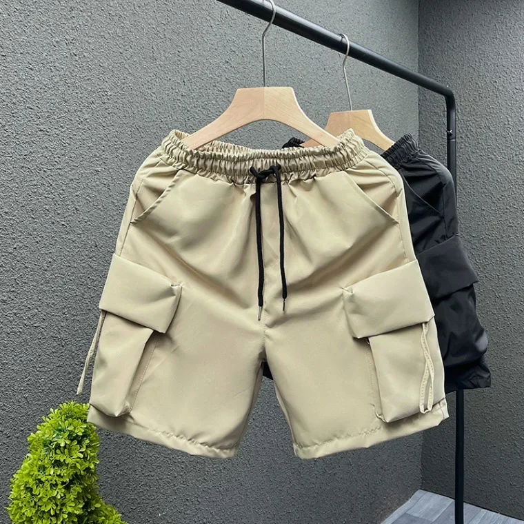 Trendy Black Workwear Shorts Men's Summer Thin Quick Dry Sports Pants American Style Functional Oversize Casual