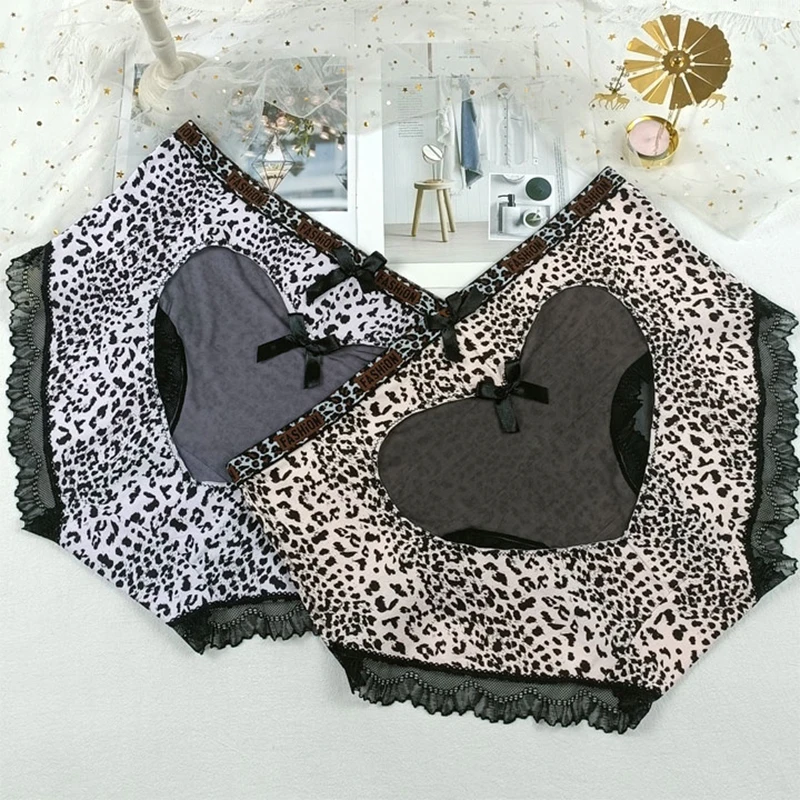 

Plus Size Women Leopard Panties Sexy Lace Thin Mesh Transparent High Panties with High Waist Large Size Women's Cotton Briefs