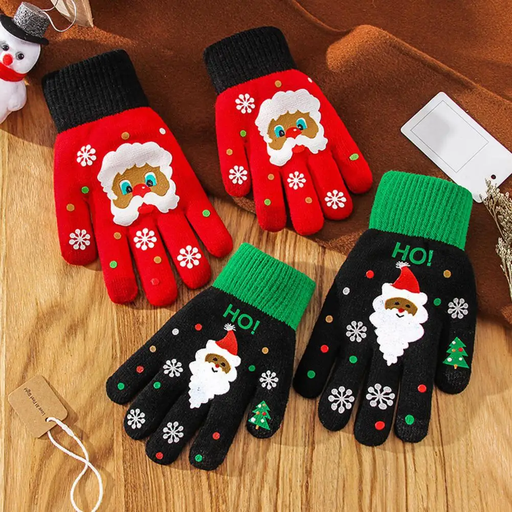 

1 Pair Christmas Gloves Touch Screen Christmas Tree Warm Anti-shrink Washable Skiing Gloves Winter Gloves for Outdoor