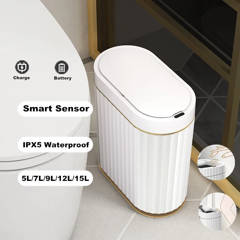 

Kitchen Smart Bin Can Trash Bucket Sensor Bathroom Toilet Waterproof Trash Storage Automatic Bin Household Narrow