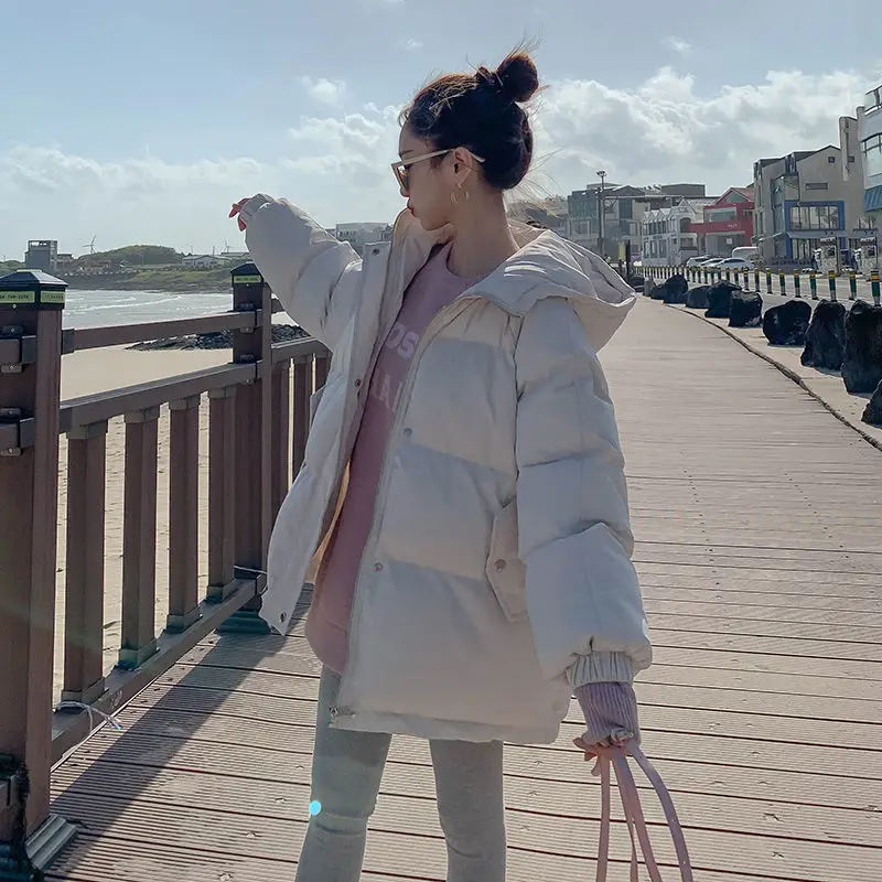 Hooded Parkas Cotton Jacket Women's Short Cotton Jacket Autumn  Winter 2022 Korean Fashion Loose Girl School  Girl Cotton Coat