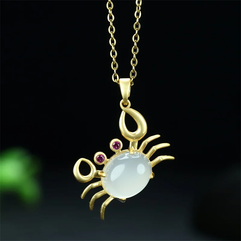 

Hot Selling Natural Hand-carved Inlay Copper Plated 24k Crab Necklace Pendant Fashion Jewelry Men Women Luck Gifts1
