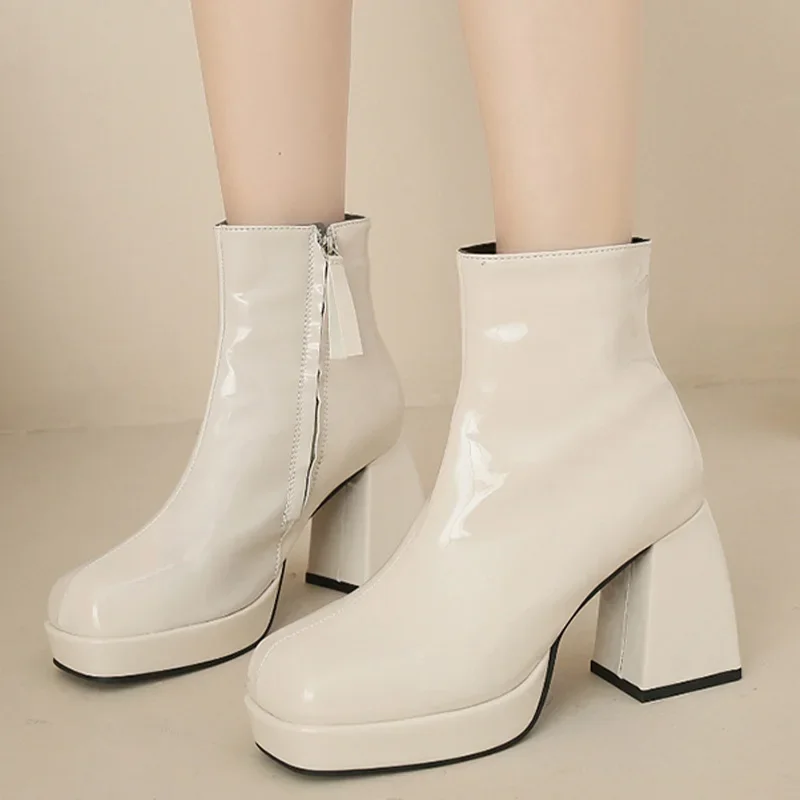 

Sexy Women Ankle Chelsea Boots 2024 Winter High Heels Shoes New Designer Brand Square Toe Punk Boots Zipper Elegant Pumps Femme