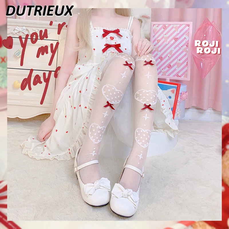 

Простые Носки Rojita в японском стиле, милые носки до колена в стиле «лолита» с рисунком сердцебиения, женские модные носки в стиле «Лолита» для лета и осени